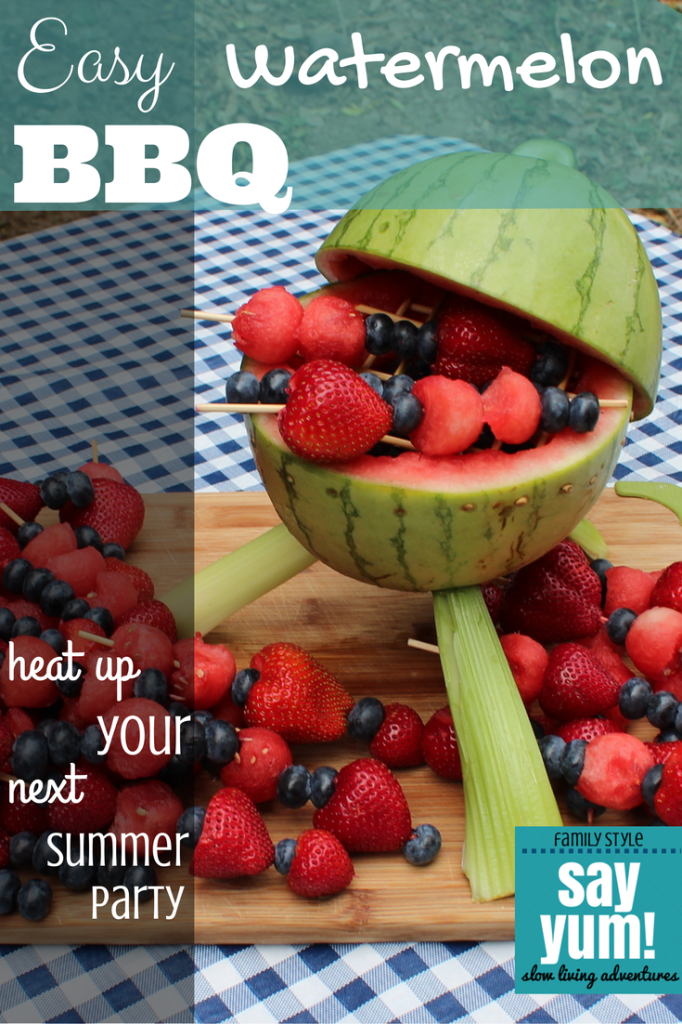 easy watermelon bbq centerpiece heats up your summer party using seasonal fruit + a sharp knife | pinned by sayyum.com #recipe #fruit